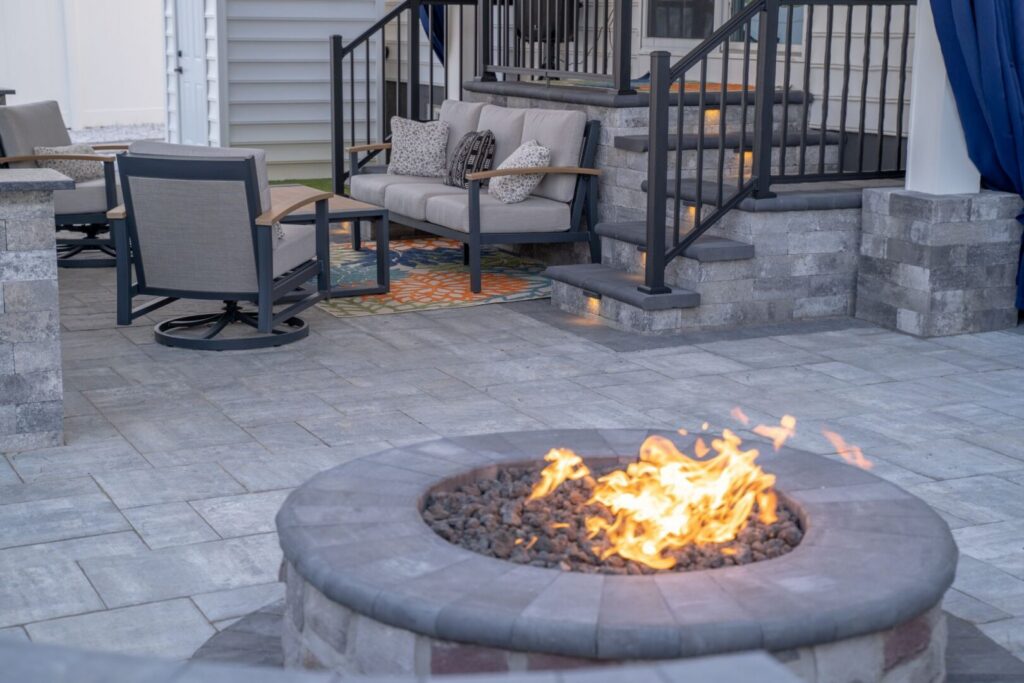 A recently built custom fire pit at a Delaware County home.